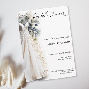 Simple Elegant Bridal Dress White Eucalyptus Invitation