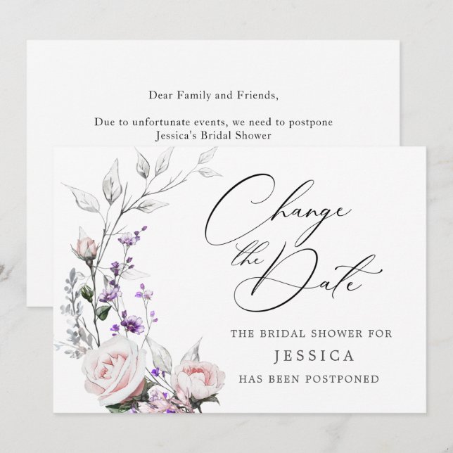 Simple Elegant Bridal Shower Change the Date Invitation (Front/Back)