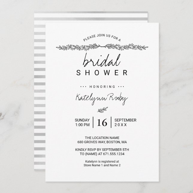Simple Elegant Bridal Shower Invitation (Front/Back)