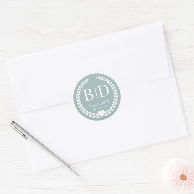Simple Elegant Bride and Groom Monogram Classic Round Sticker (Envelope)