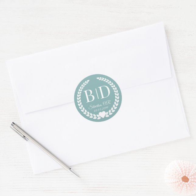 Simple Elegant Bride and Groom Monogram Classic Round Sticker (Envelope)