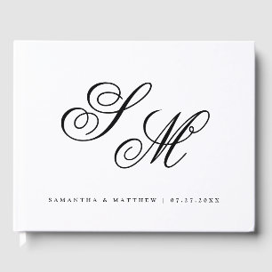 Simple Elegant Bride Groom Monogram White Wedding Guest Book