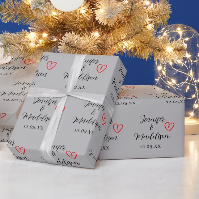 Simple Elegant Bride & Groom Names Wedding Wrappin Wrapping Paper (Holidays)