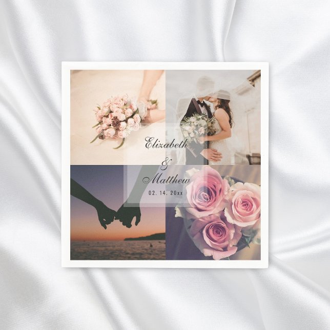 Simple Elegant Bride & Groom Photo Collage Wedding Napkin (Creator Uploaded)