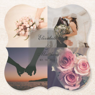 Simple Elegant Bride & Groom Photo Collage Wedding Paper Coaster