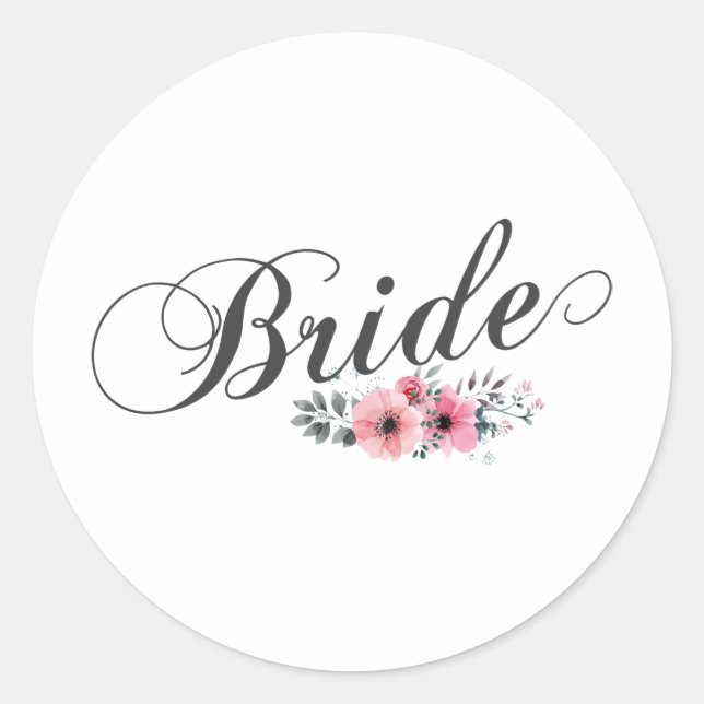 Simple & Elegant Bride Pink Floral | Sticker (Front)