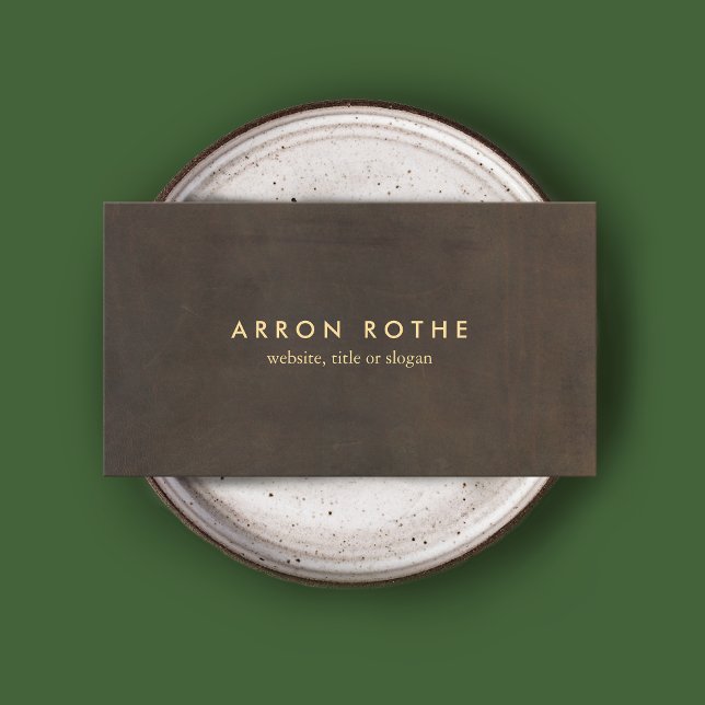 Simple Elegant Brown Leather Professional Business Card (Brown suede background image business card)