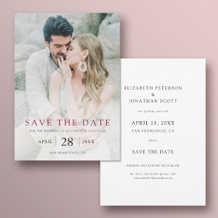 Simple Elegant Burgundy Custom Photo Wedding Save The Date