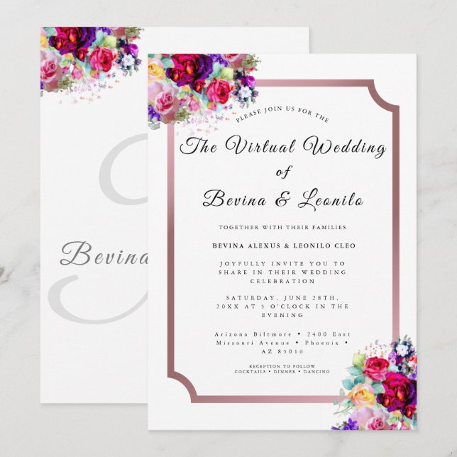 Simple Elegant Burgundy Floral | Modern Wedding Invitation (Front/Back)
