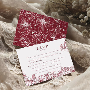 Simple Elegant Burgundy Garden Wedding RSVP Enclosure Card