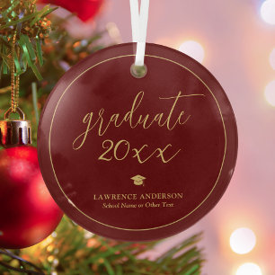 Simple Elegant Burgundy Graduate 2025 Graduation Glass Tree Decoration