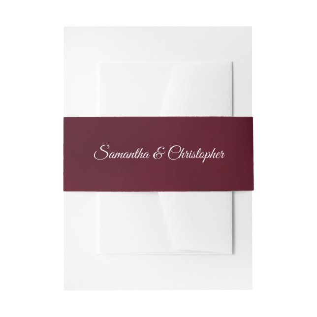 Simple Elegant Burgundy or Maroon Wedding  Invitation Belly Band (Front Example)