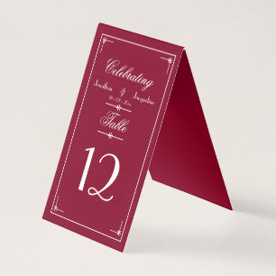 Simple Elegant Burgundy Red Script Table Numbers 