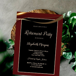 Simple Elegant Burgundy Retirement  Invitation