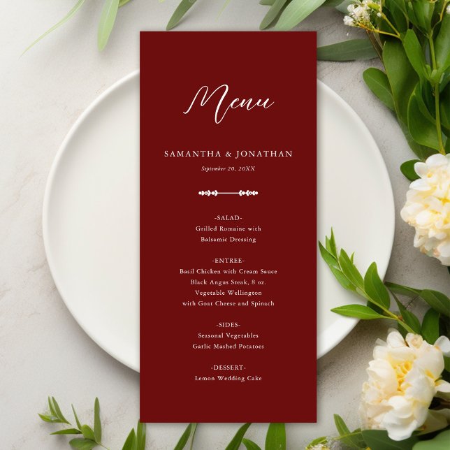 Simple Elegant Burgundy Wedding Reception Menu (Creator Uploaded)