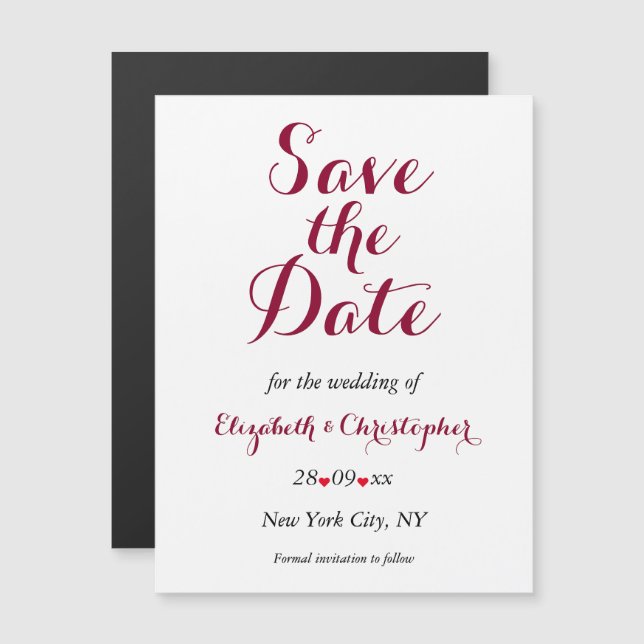 Simple Elegant Burgundy Wedding Save the Date Magnetic Invitation (Front/Back)