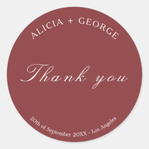 Simple elegant burgundy Wedding Thank You Classic Round Sticker