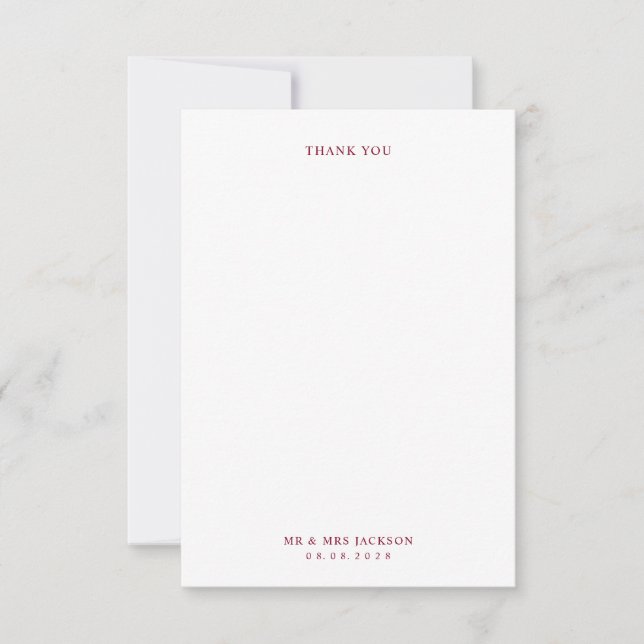 Simple Elegant Burgundy with photo Wedding Thank You Card (Front)