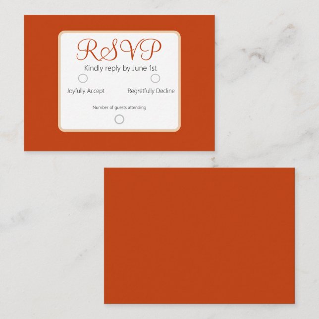 Simple Elegant Burnt Orange RSVP Wedding Card (Front/Back)