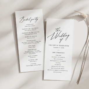 Simple Elegant Calligraphy 4x9 Wedding Program