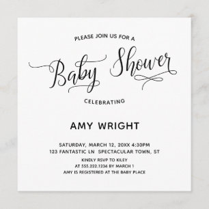 Simple, Elegant Calligraphy Baby Shower Invitation