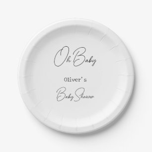Simple Elegant Calligraphy Baby Shower Paper Plate