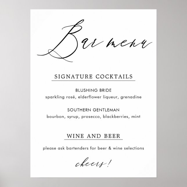 Simple Elegant Calligraphy Bar Menu Sign (Front)