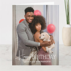 Simple Elegant Calligraphy Birthday Stylish Photo Card
