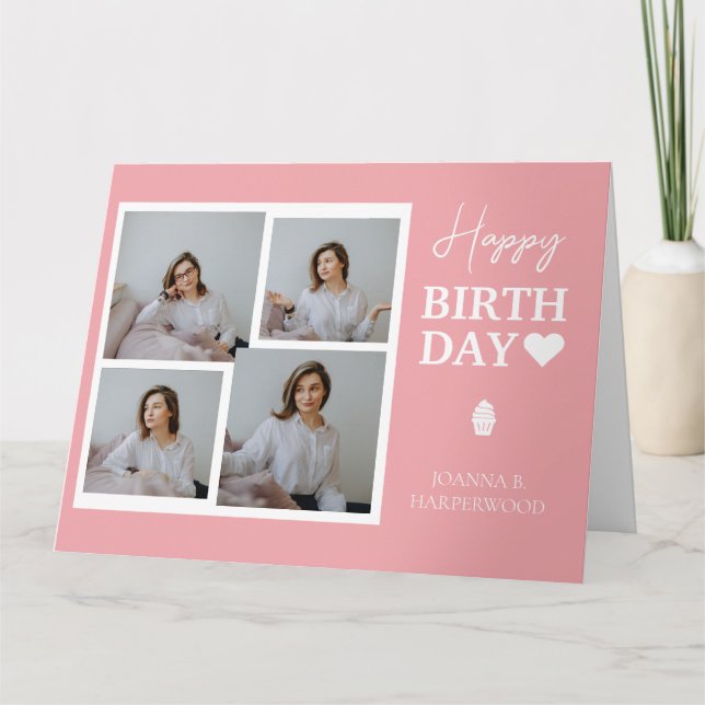 Simple Elegant Calligraphy Birthday Stylish Photo Card (Front)