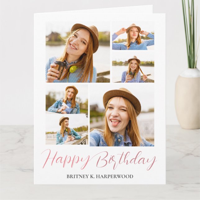 Simple Elegant Calligraphy Birthday Stylish Photo Card (Front)