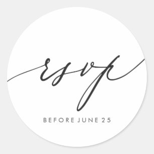 Simple Elegant Calligraphy Black White RSVP Classic Round Sticker