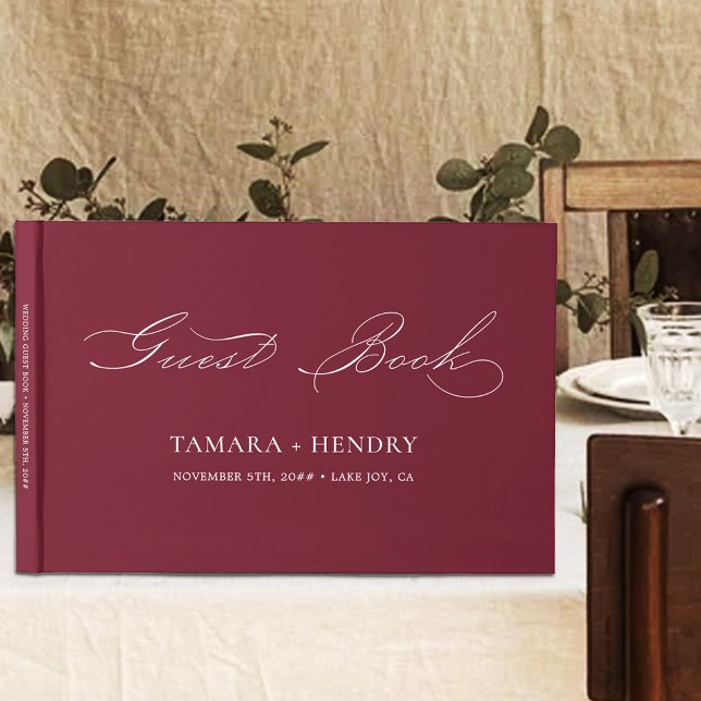 Simple Elegant Calligraphy Burgundy Wedding Guest Book (Creator Uploaded)