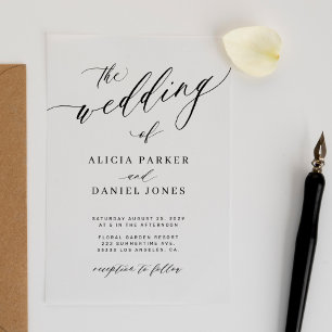 Simple elegant calligraphy clear wedding  acrylic invitations