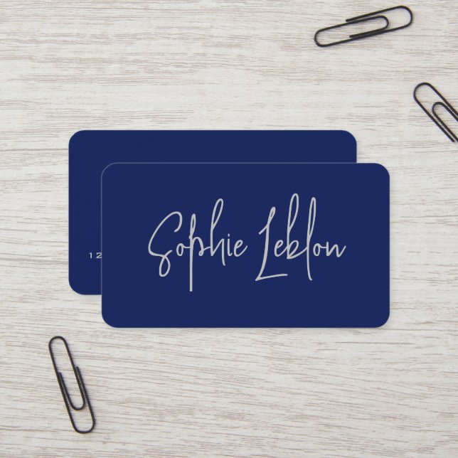 Simple Elegant Calligraphy deep-blue Business Card (Front/Back In Situ)