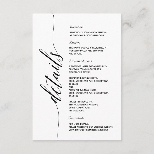 Simple Elegant Calligraphy Details enclosure card (Front)