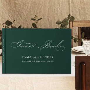 Simple Elegant Calligraphy Emerald Green Wedding Guest Book