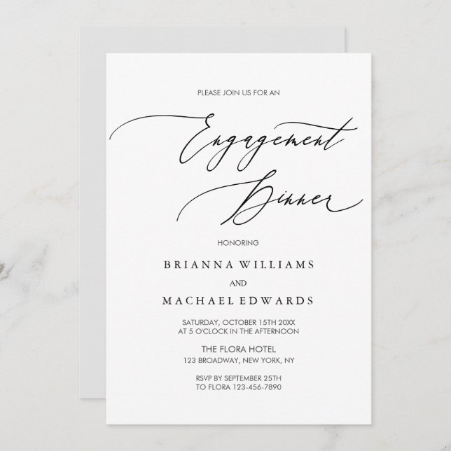 Simple Elegant Calligraphy Engagement Dinner Invitation (Front/Back)