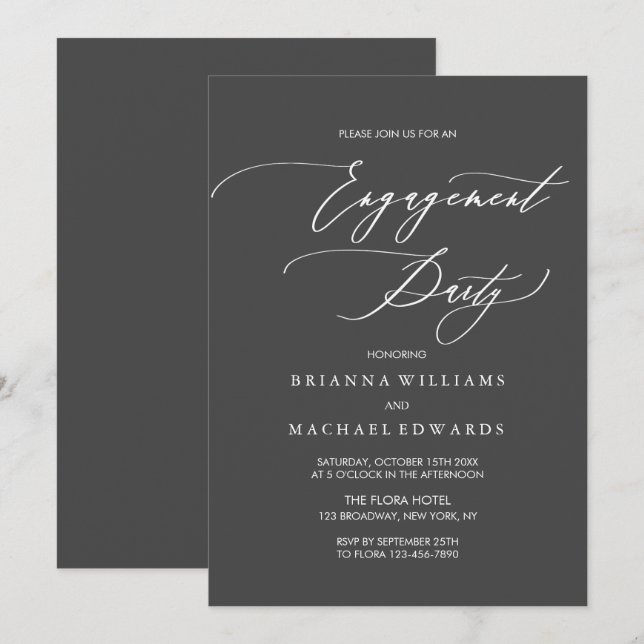Simple Elegant Calligraphy Engagement Party Invitation (Front/Back)