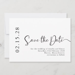 Simple Elegant Calligraphy Font Black & White Save The Date