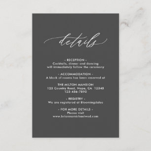 Simple Elegant Calligraphy Grey Wedding Details Enclosure Card