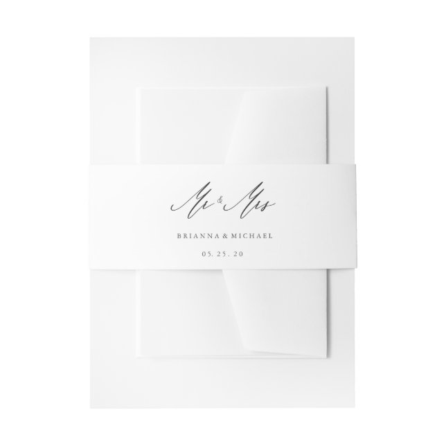 Simple Elegant Calligraphy Mr and Mrs Wedding Invitation Belly Band (Front Example)