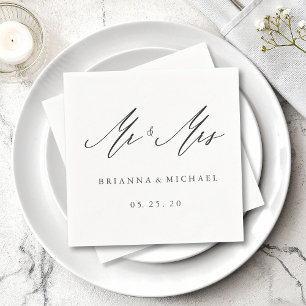 Simple Elegant Calligraphy Mr and Mrs Wedding Napkin