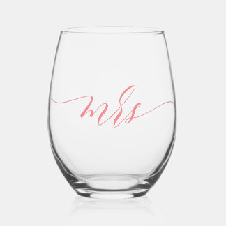 Simple Elegant Calligraphy Mrs. Stemless Wine Glass