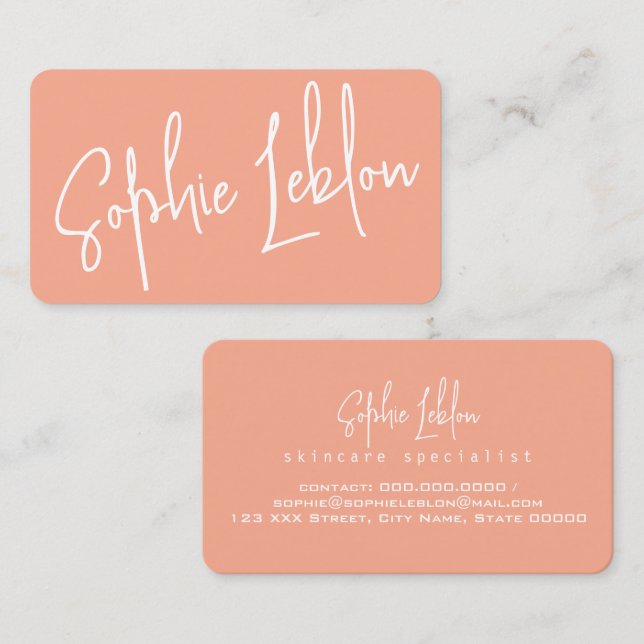 Simple Elegant Calligraphy Peach Colour Business Card (Front/Back)