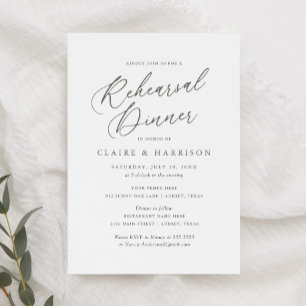 Simple Elegant Calligraphy Rehearsal Dinner Invita Invitation