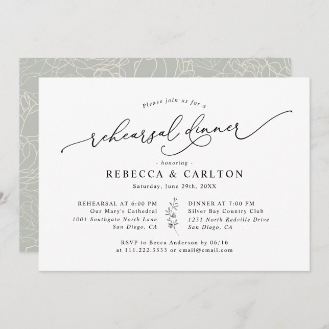 Simple Elegant Calligraphy Rehearsal Dinner Invitation (Front/Back)