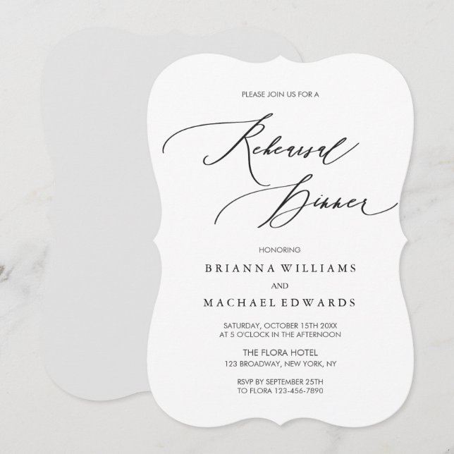 Simple Elegant Calligraphy Rehearsal Dinner Invitation (Front/Back)