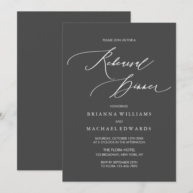Simple Elegant Calligraphy Rehearsal Dinner Invitation (Front/Back)