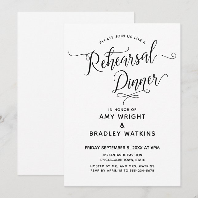Simple Elegant Calligraphy Rehearsal Dinner Invitation (Front/Back)