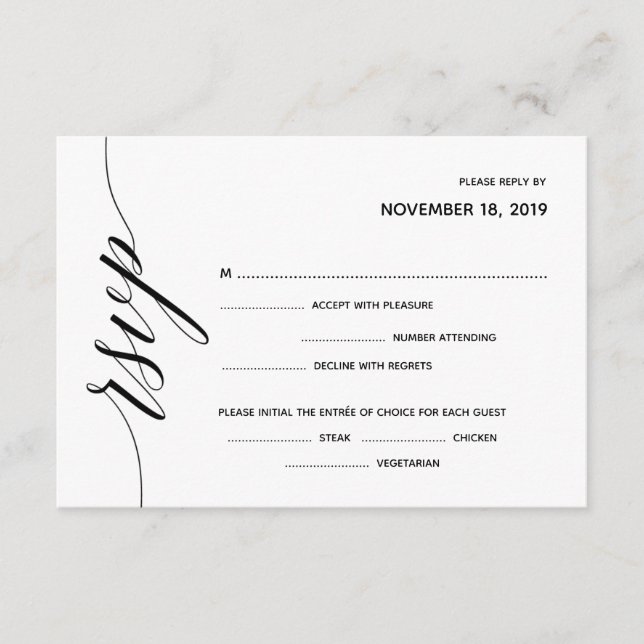 Simple Elegant Calligraphy RSVP Response card (Front)